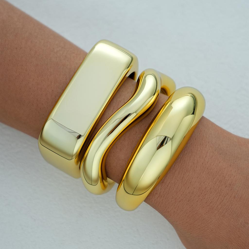 3pcs Hiphop Creative Irregular Glossy Bracelet Set for Women Stylish Punk Gold Color Geometric Cuff Bangles Party Jewelry Gifts