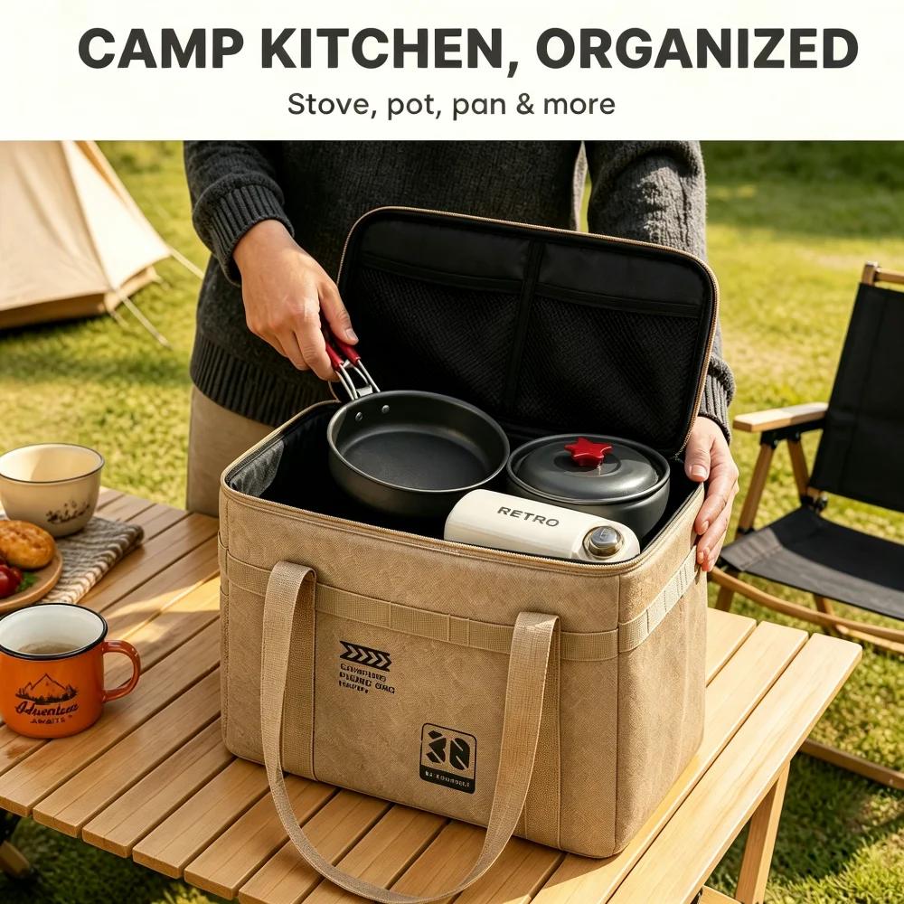 30L Large Capacity Camping Cookware Storage Bag Waterproof Outdoor Camp Kitchen Organizer Picnic Carry Bag for Stove Pot Pan