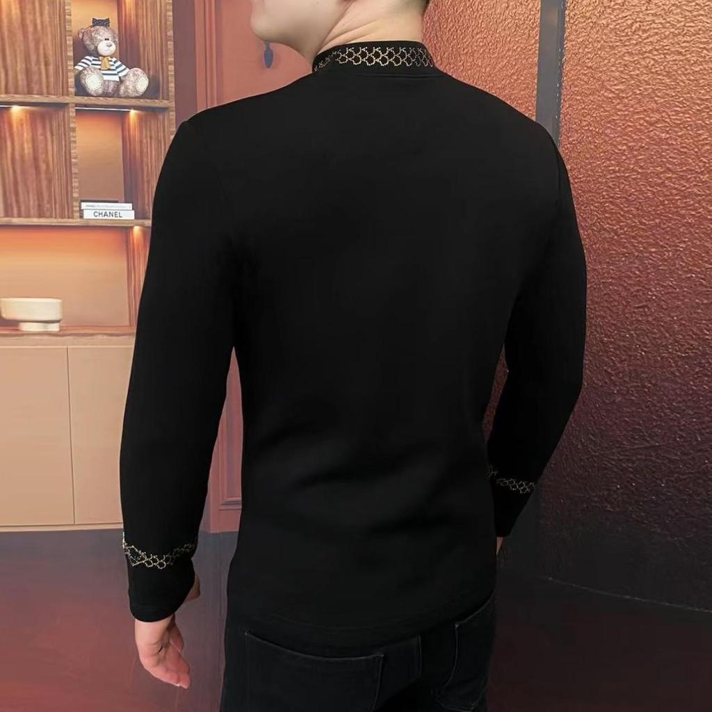 European Velvet Men's Round Neck Long Sleeve Hoodie - Trendy, Versatile, Light Luxury Fashion
