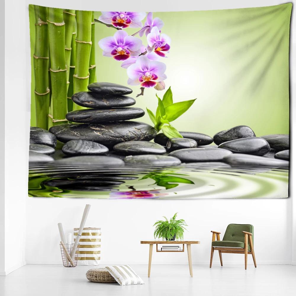 Morning Glory Stone Bamboo Grove Tapestry Wall Hanging Simple Modern Art Landscape Hippie Home Decor Background Cloth