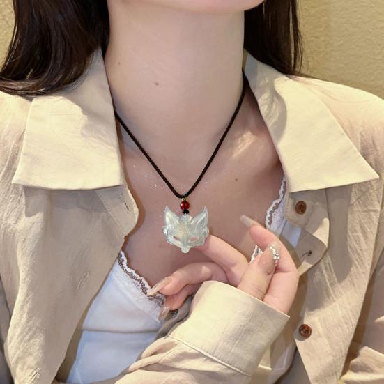 Fox Mask Guardian Necklace Traditional Chinese Aesthetic Pendant Unisex Braided Cord Gift for Couples And Friends