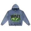 DTG Print Knitted Denim Zip-Up Hoodie Make Money Not Friends Brother Print Zipper Hoodies  