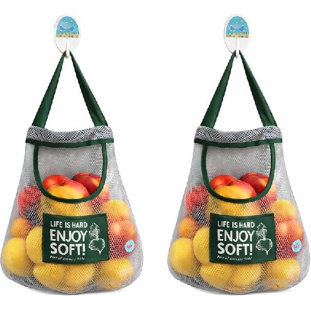 Прочные сетчатые подвесные сумки Reble для хранения фруктов, овощей, чеснока, имбиря и картофеля, Кухонная сетчатая сумка для хранения, Дышащие сумки для хранения для 2 blue bags
