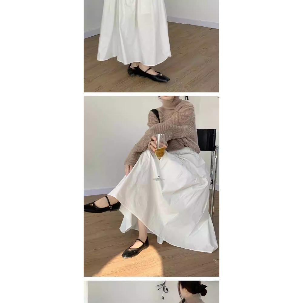 Damen Schick Einfach Plissiert Patchwork Elastischer Bund A-Linien Midilanger Rock