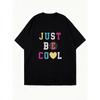 Oversized T-Shirt Dress Black Just Be Cool Colorful Text And Heart Print Casual Streetwear Fashion For Women