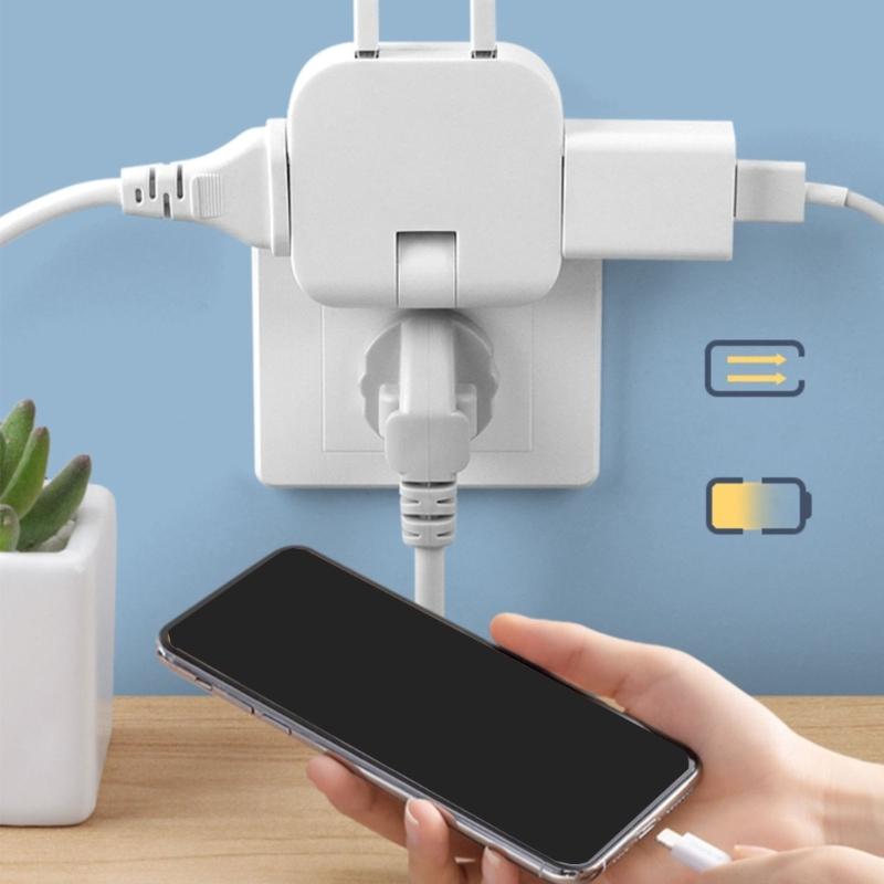 4 In 1 Rotatable Socket Converter Flat Pin Plug AC Outlet Extender Wall Tag Plug with 2USB Charge Adapter 180°Rotary