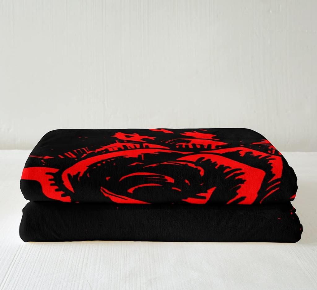 Red Rose Blanket Soft Fleece Throw Black Background Romantic Design Home Decor Gift for Her