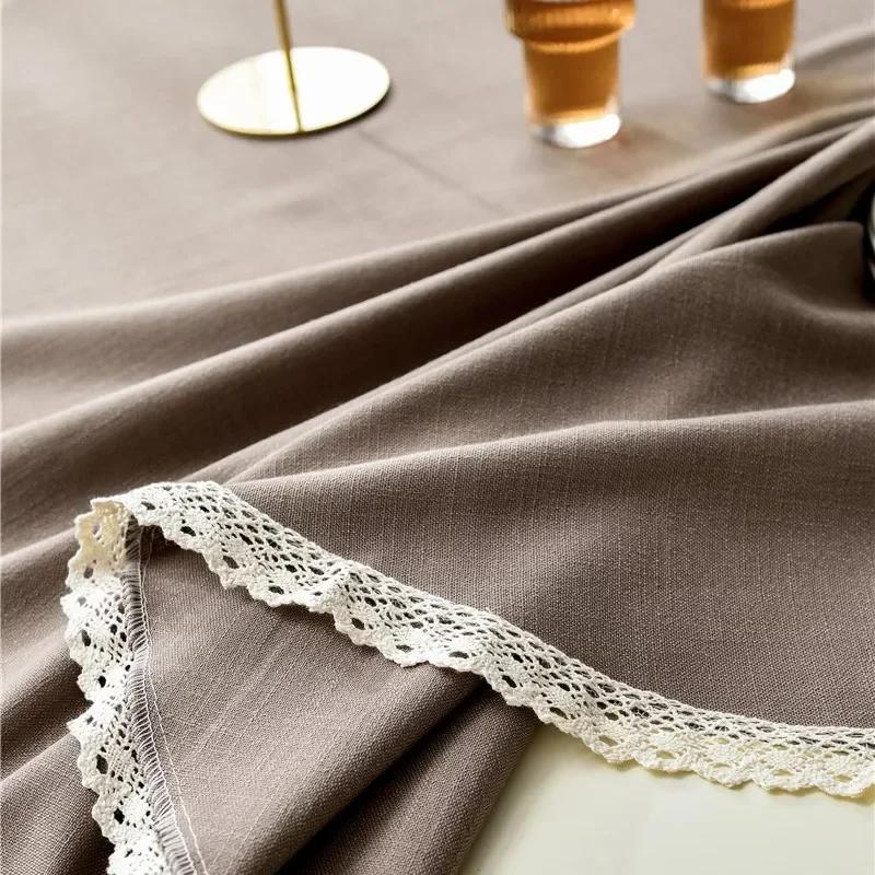 Tassels Tablecloth Waterproof Solid Color Table Cloth Round Cotton Linen Table Cover Dining Party Hotel Desk Case