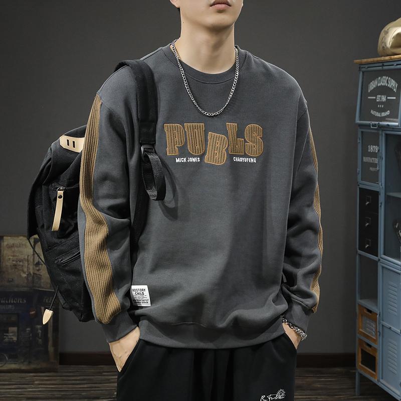 

Spring And Autumn Men S Sweater Loose Large Size Sports Trend Brand Color Matching Long Sleeve Top Ruffian Handsome Casual Jacket 4XL темно-сірий