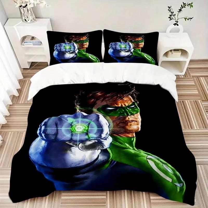 3pcs Green Lantern Ring, Superhero Cover Set,Soft Comfortable Duvet Cover,Guest Room (1*Duvet Cover + 2*Pillowcases, Without Core) yy251024008