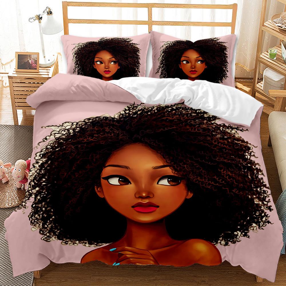 Black Girl Quilt Cover 3D Digital Print Three-Piece Bedding Kit