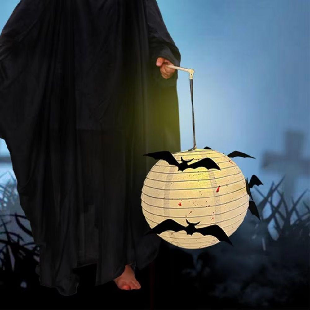 Finish Product Halloween Paper Lantern Foldable Black Bat Handheld Lantern  Haunted House