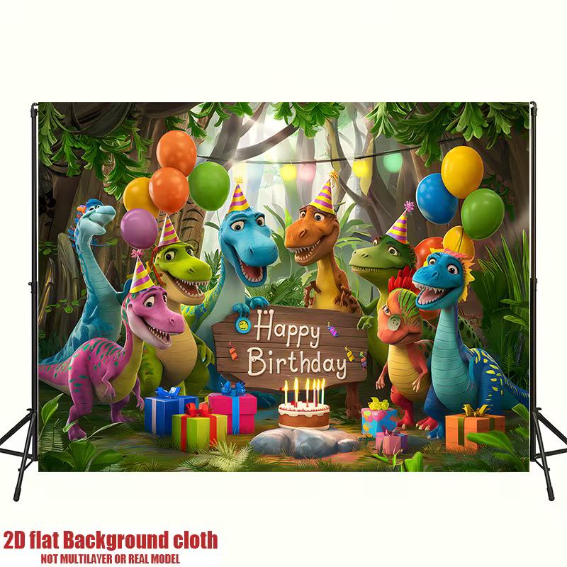 Cute Dinosaur Happy Birthday Backdrop Kids Jungle Theme Party Photography Background Banner for Boys Birthday