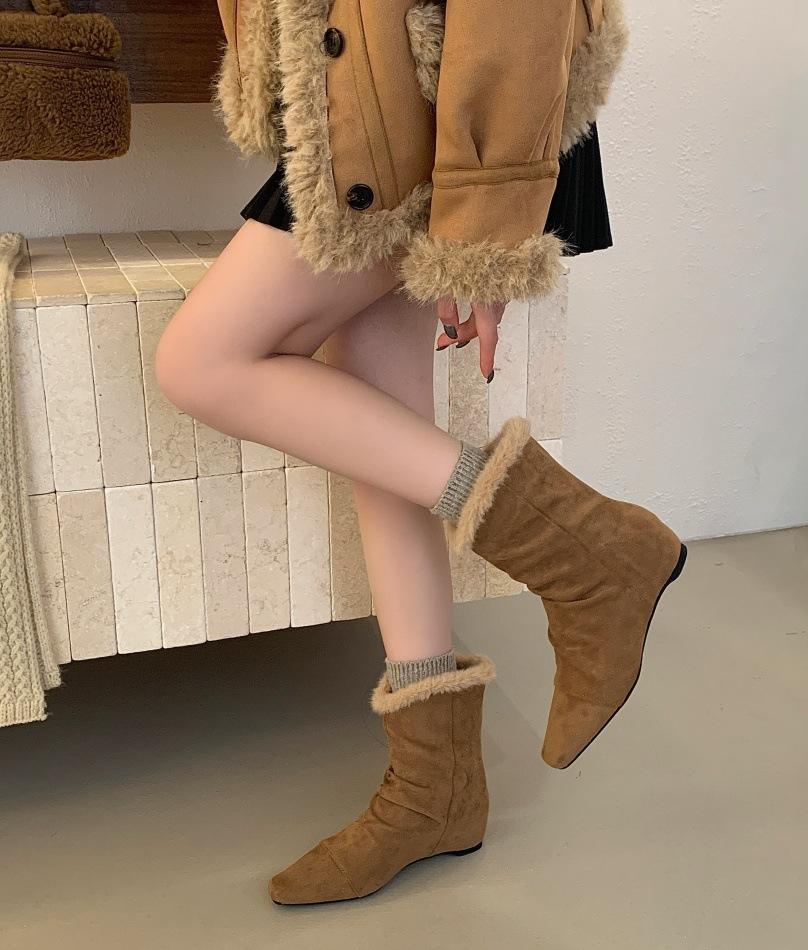 

Французские ботильоны с острым носком женские 2025 новые осенне-зимние замшевые плиссированные тонкие ботинки каблук-рюмочка низкий каблук универсальные короткие ботинки 39 хаки