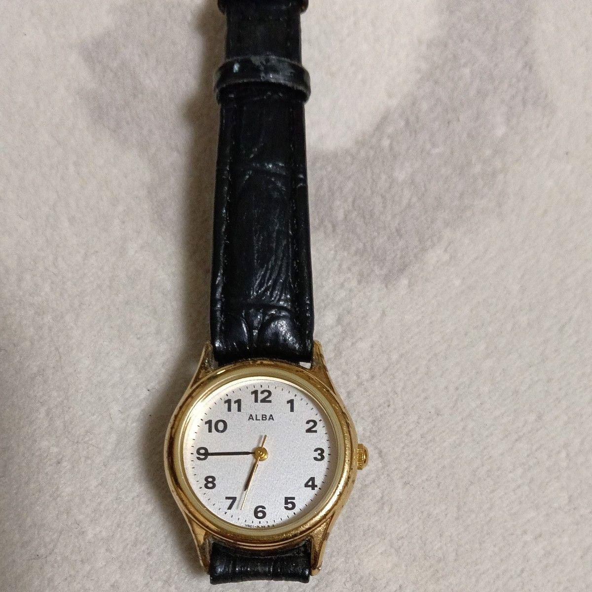 ALBA Alba watch gold white dial black leather band