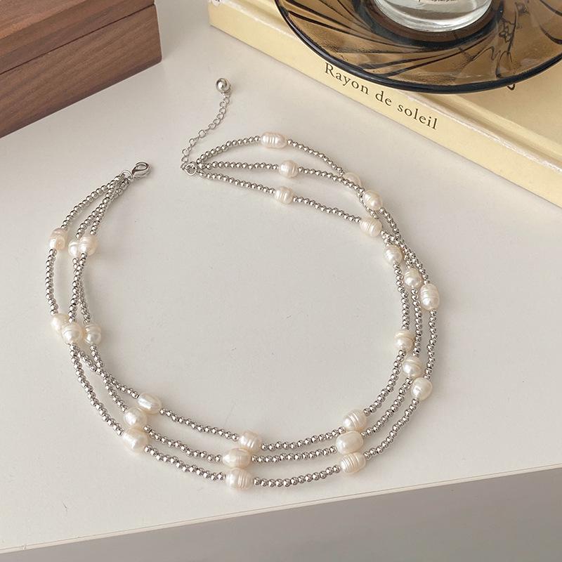

Summer Style Freshwater Pearl & Titanium Steel Layered Necklace for Women