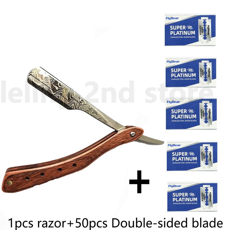 1 ks Dřevěný Profesionální Ruční Holicí Strojek Rovná Čepel Nerezová Ocel Ostrá Holičská Žiletka Skládací Holicí Břitva na Vousy