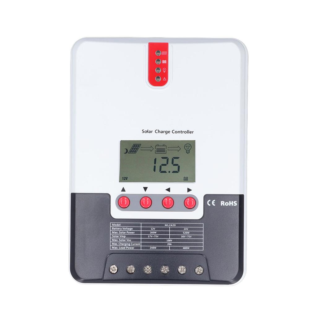 MPPT Solar Charge Controller 12V/24V 20A IP32 Protection Accessories for Power Stations Yachts RVs