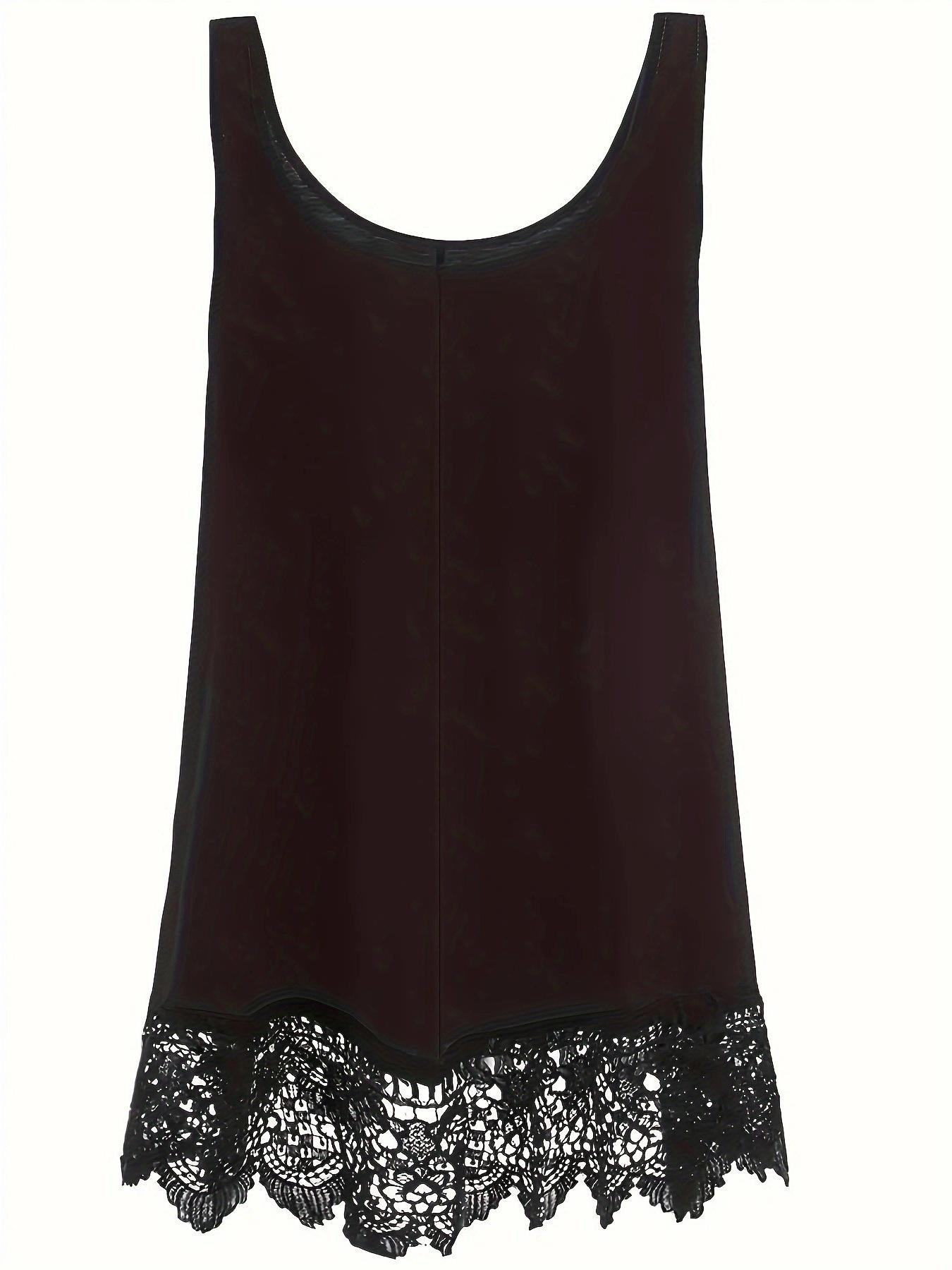 Sleeveless Thin Strap Lace Patchwork Vest - Women s Casual Solid Color Top L чёрный