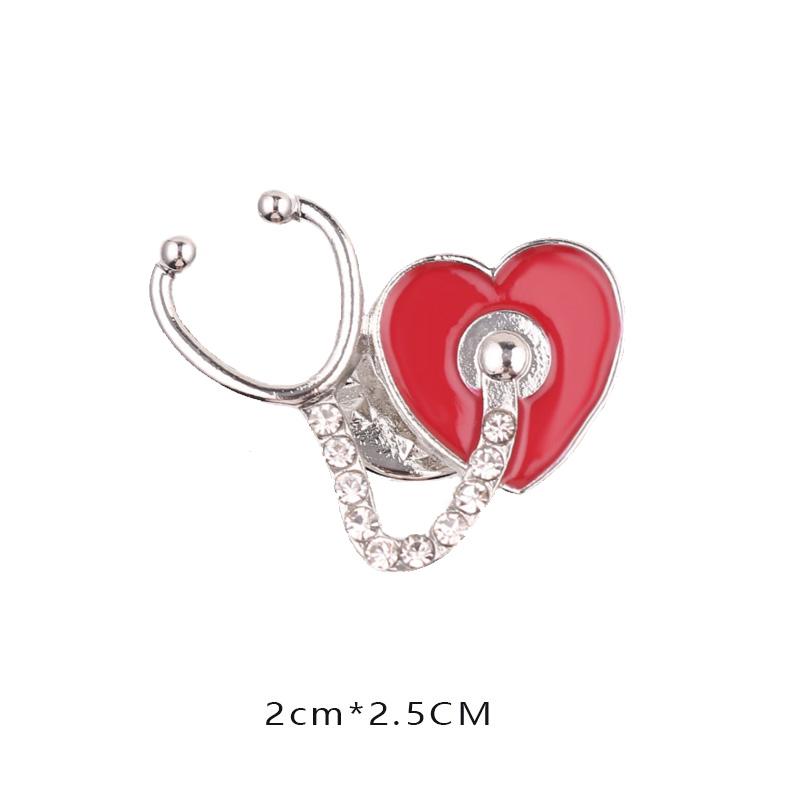 New Creative Medical Medicine Equipment Brooch Pin Stethoscope Electrocardiogram Heart Shaped Pin Brooches Lapel Jewelry