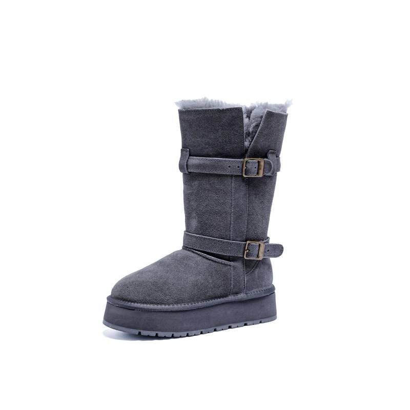 Leather real hair thick-soled snow boots women's winter new two wear long tube thickened velvet thermal cotton boots
