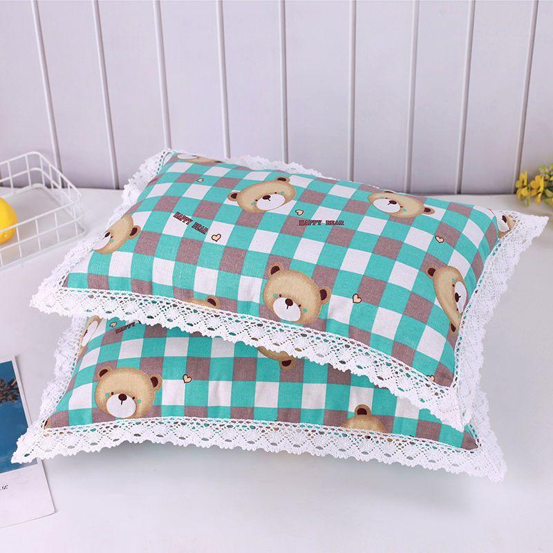 Thickened Pure Cotton Old Coarse Fabric Lace Pillowcase, A Pair of Student and Children's Dormitory Cotton Pillow Covers
