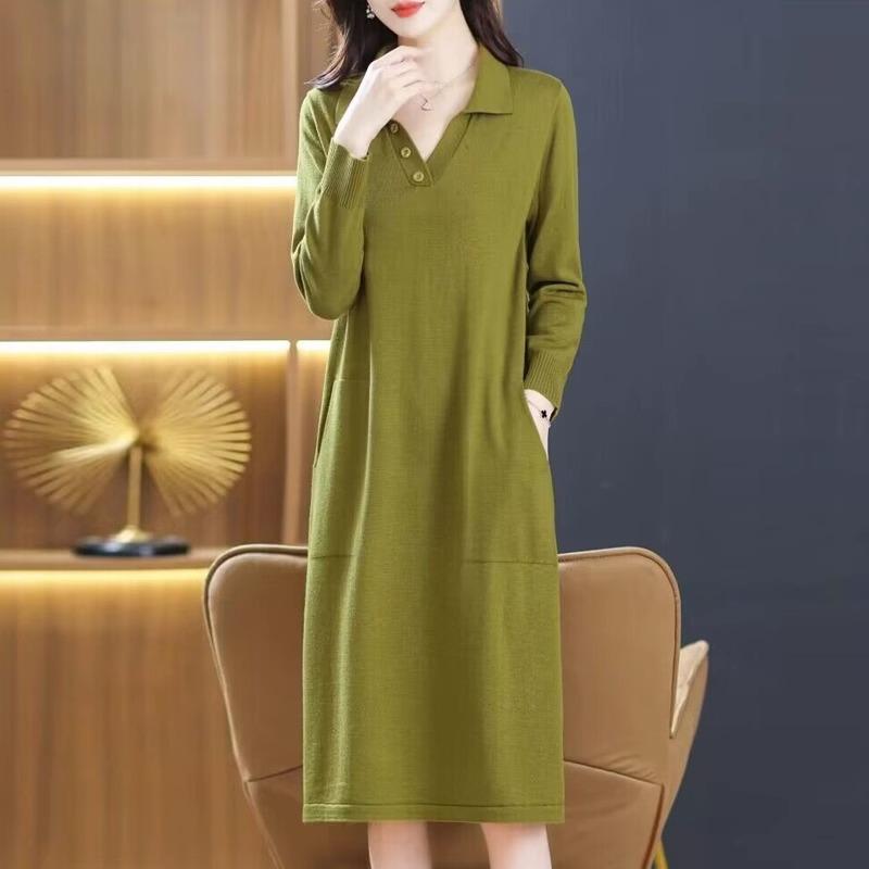 

PO neck sweater skirt women s autumn and winter knitted dress loose and thin medium and long over the knee with coat bottom skirt One Size