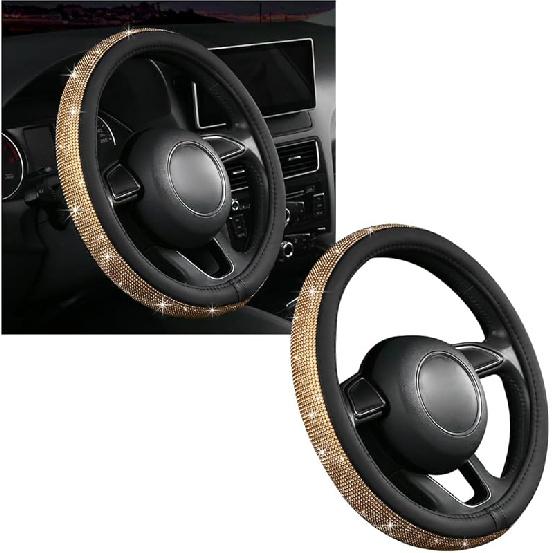 Ziciner Steering Wheel Cover, Bling Crystal Rhinestones Auto Wheel Protector, Sparkly Cover Universal Fit Diverse 14.5-15 Inch Steering Wheel,