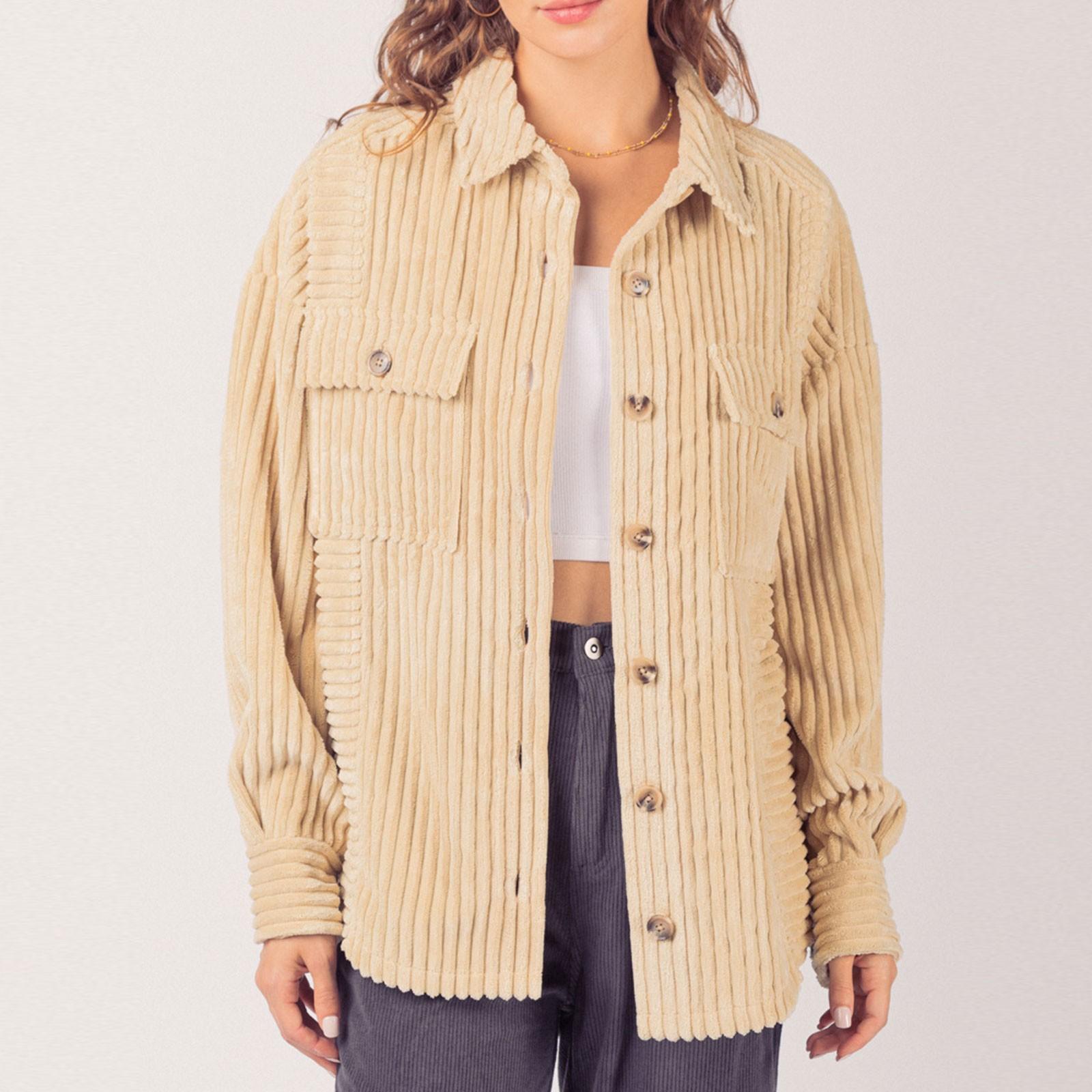 Женская осенне-зимняя однотонная модная полосатая рубашка с большим карманом S зелёный — фото 8