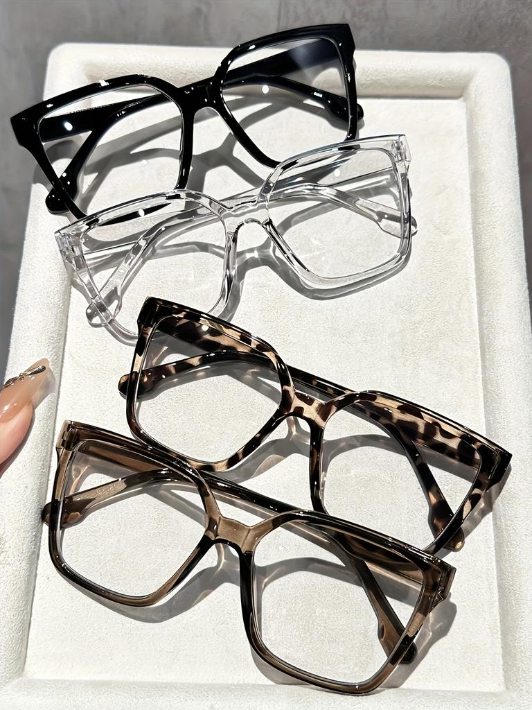 4Pcs Elegant, Simple and Stylish Geometric Glasses with Transparent Lenses, Suitable for Daily Office Reading