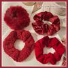 Christmas Red Plush Scrunchie Hair Tie - Durable Elastic Band for Women's Hair