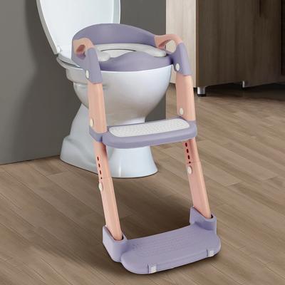 Children's Toilet Seat Stairway Adjustable Baby Toilet Folding Stand Step Stool Toilet Seat Ring with Nonslip Pad for Boys Girls