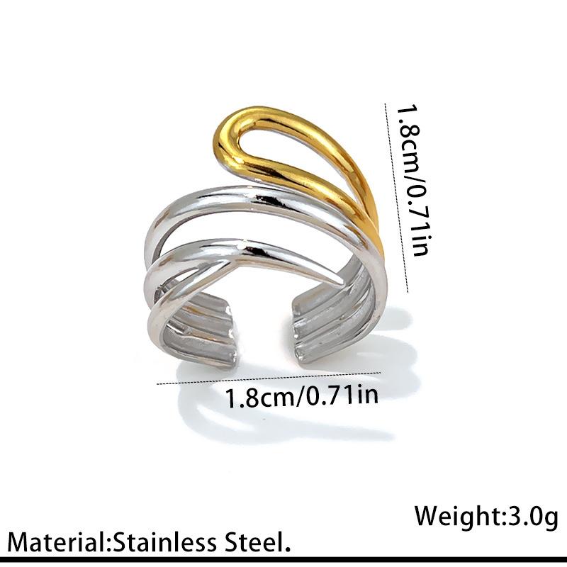 New Stainless Steel Rings Neutral Two Tone Spliced Irregular Open Rings Fashion Non-Fading Banquet Daily Wear Jewelry Accessory