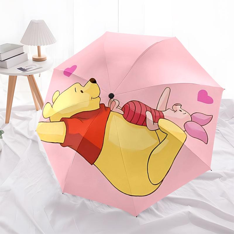 Winnie and Friends Themed Travel Umbrella-8 Ribs Automatic Opening and Closing, Portable Folding Design, Compact and Stylish Umbrella Suitab