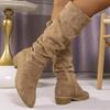 Fashion Women's Pleated Design Chunky Heeled Boots Autumn Winter Fashion Knee High Boots Women Plus Size 43 Loose Long Botas Mujer 2025