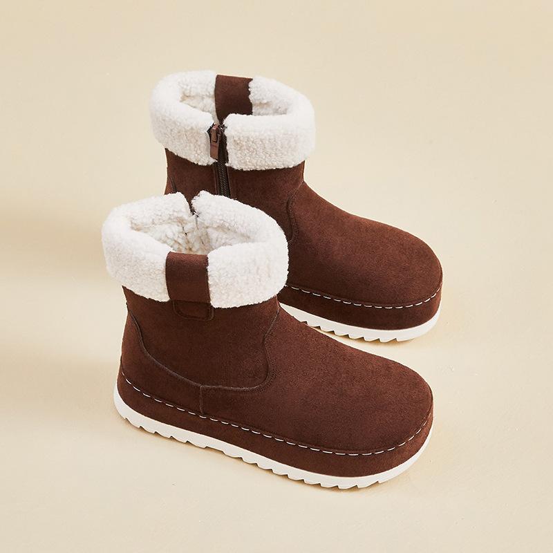 Women's Winter Warm Snow Boots Fuzzy Faux Suede Walking Shoes for Women Casual Anti-Slip Comfortable Chunky Platform Short Booties With Faux Fur Lined