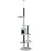 255cm Floor To Ceiling Cat Tree with Scratching Posts, Height Adjustable Cat Tower with Hammock, House, Anti-tipping Kit, Perches, Toys, Grey