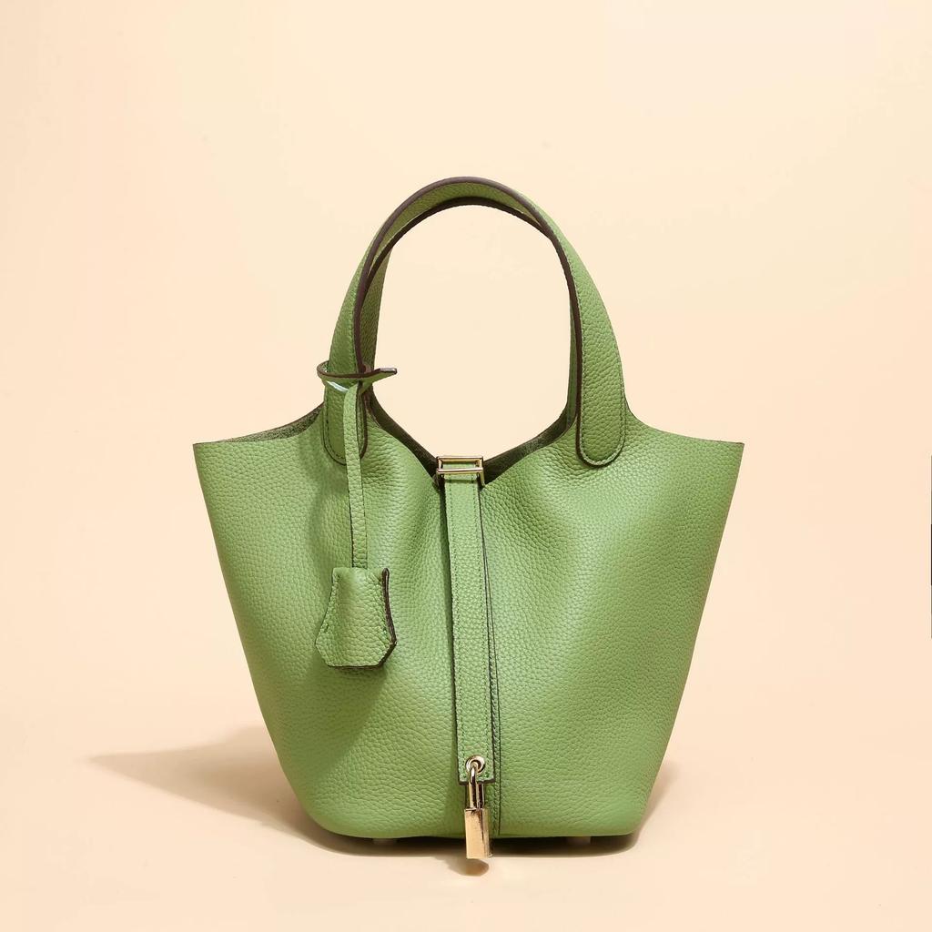 Vegetable Basket Bag, First Layer Cowhide Tote Bag, Commuter Bucket Bag, Women's Genuine Leather Bag, European and American Retro.