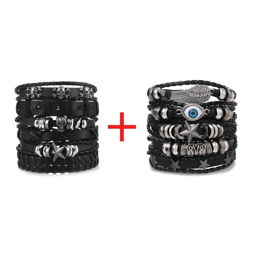 1 Mode-Armband Wikinger-Armband Für Männer Handgelenk-Armbänder Geflochtenes Totenkopf-Hand-Schmuckstück Verstellbares Leder-Set-Armband Für Leder