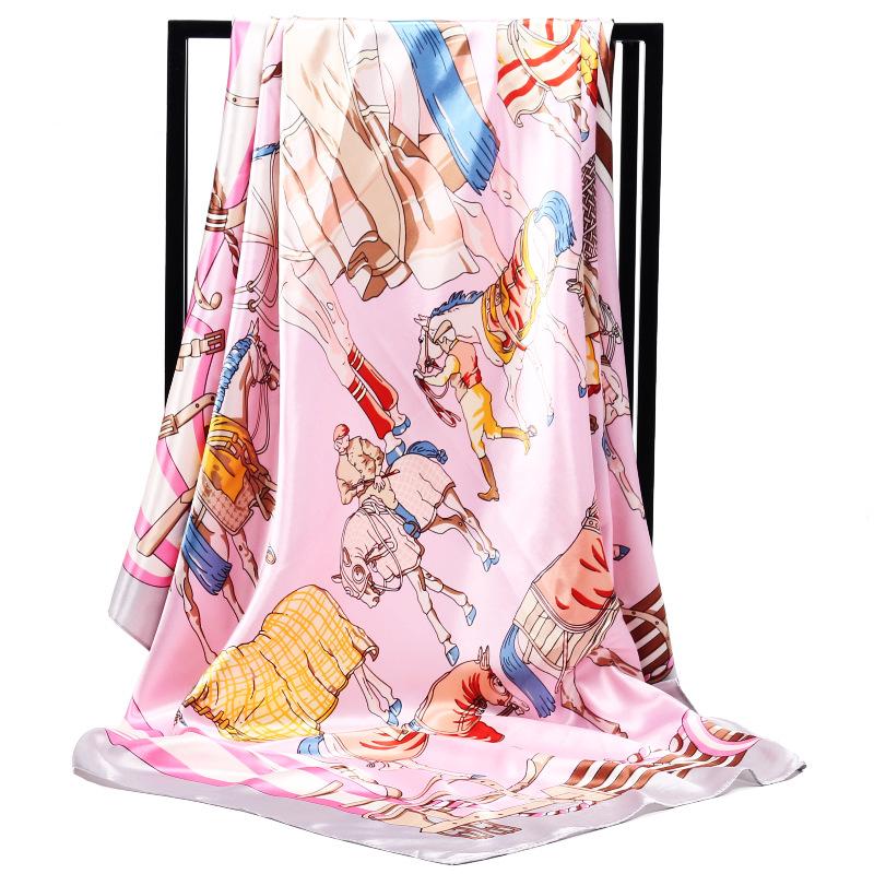 Luxury Women Silk Scarf Square Bandana Design Brand Headband Female Satin Hijab Large Shawl Wrap Lady Kerchief Chain Print New