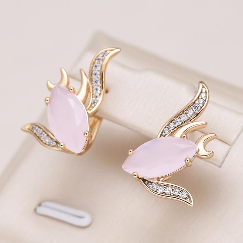 New Trendy Winged Drop Earring For Woman  Rose Gold Color Pink Natural Stone Party Wear High Quality Daily Fine Jewelry