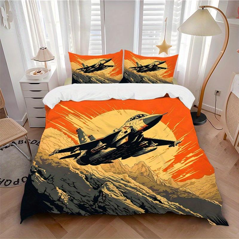 

3pcs Jet Flight 1Cover + 2Pillowcases, PillowInserts NotIncluded, Machine Washable, All - Season Use, Suitable for Bedroom Guest Room92 135x200cm