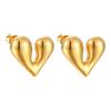 Geometric Texture Irregular Heart Earrings Stainless Steel Huggie Hoop Earrings  For Women