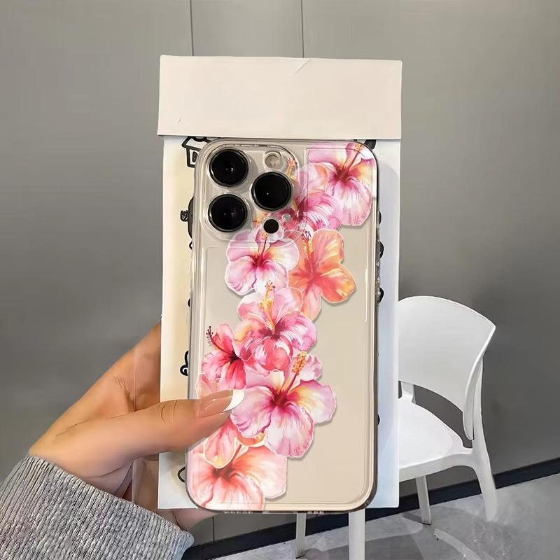

Pink flowers Pattern Clear Phone Case for iPhone 17 Pro Max 16 15 Pro 14 13 12 11 XR 17Air 16 Plus Silicone Cover iPhone 16