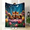 Cozy Squirrels In a Moonlit Garden Print Blanket Soft and Cozy Perfect for the Living Room Bed Sofa or a Nap,gift