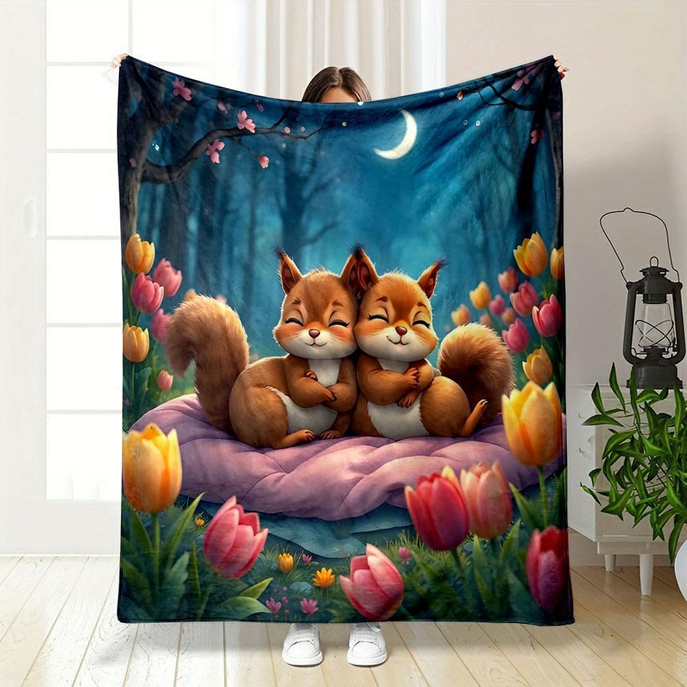 Cozy Squirrels In a Moonlit Garden Print Blanket Soft and Cozy Perfect for the Living Room Bed Sofa or a Nap,gift