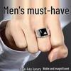S925 Silver Plated Men's Black Agate Domineering Open Ring with Faux Gem