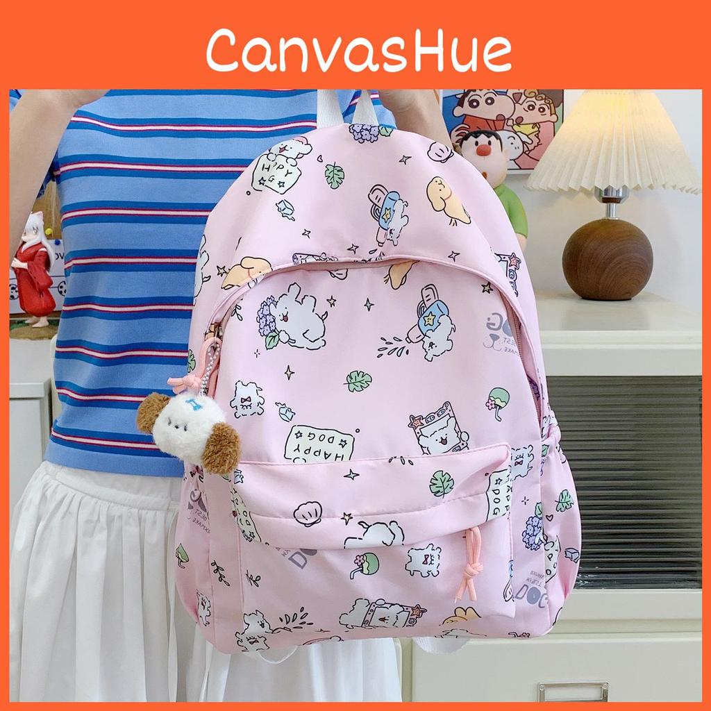 Cartoon Maltese Pattern Anime School Backpack For Middle School Girls With Lightweight Nylon Material And Breathable Cushion Straps