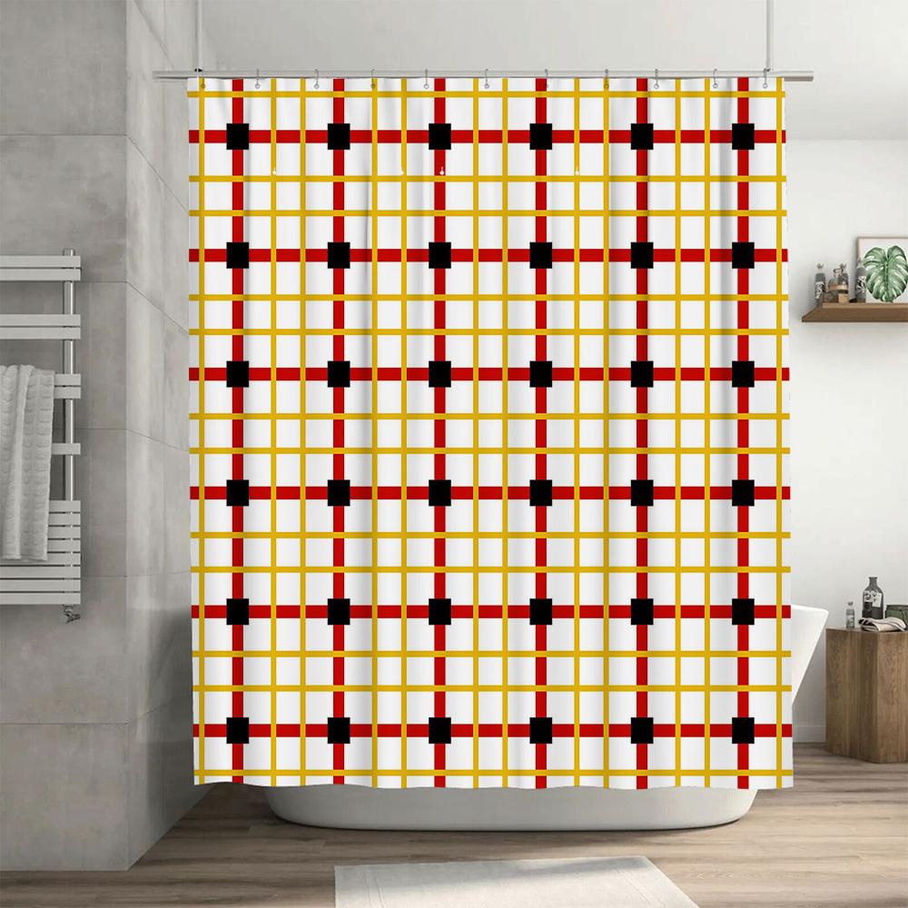 Red Blue Plaid Waterproof Shower Curtain Fabric Bath Rug Decorative Customizable Window Washing Cloths 180X240Cm (Custom Size Av