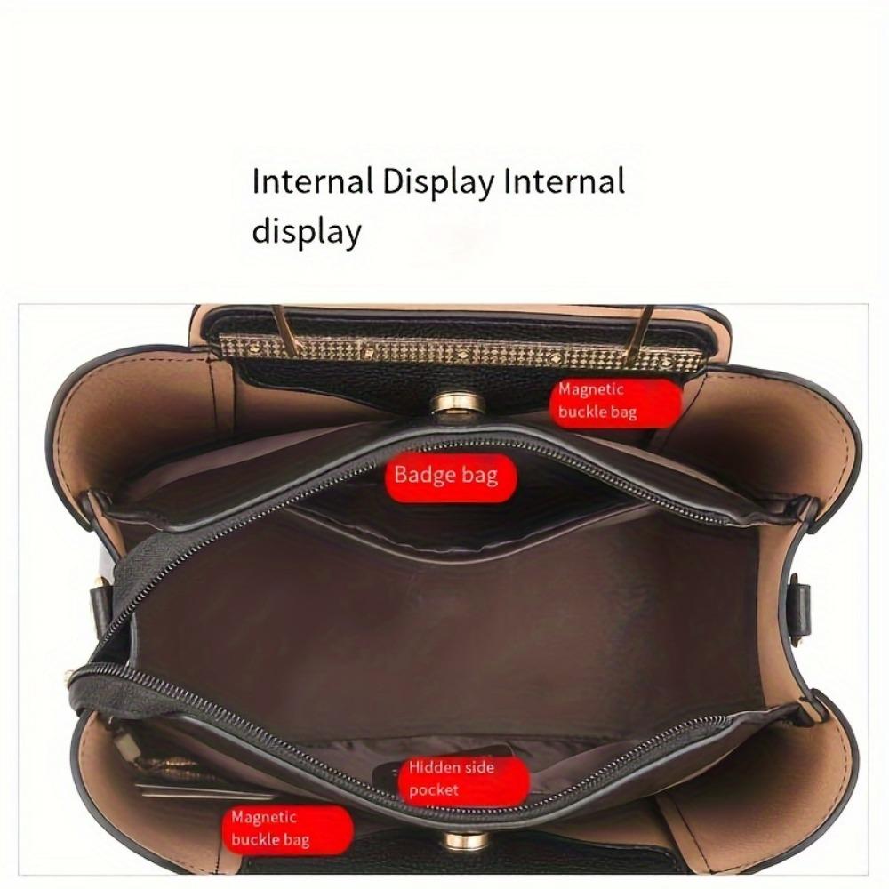 Women's Casual Design Handbag, Fashionable Large Capacity Shoulder Bag with Zip Closure and Polyester Lining
